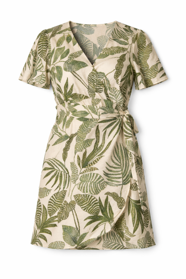 2026/04/1000419062.png Green Leaf Print Wrap Dress