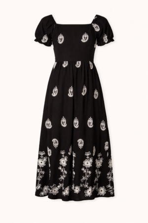 Black Embroidered Midi Dress