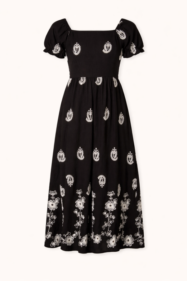 Black Embroidered Midi Dress
