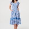 Stella Morgan Midi Blue Multi Print Dress