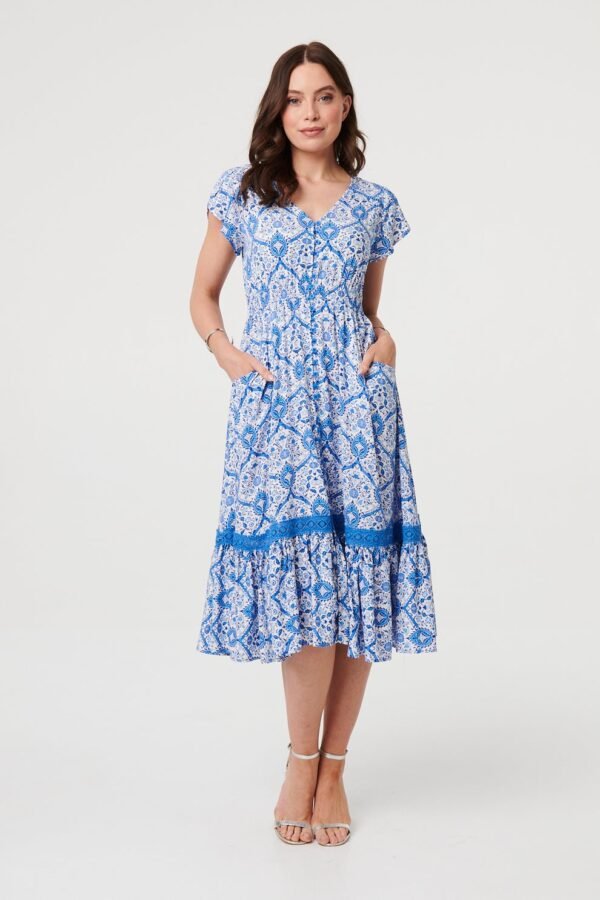 Stella Morgan Midi Blue Multi Print Dress