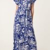 Blue & Cream Printed Button-Through Midi Dress