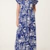 Blue & Cream Printed Button-Through Midi Dress