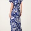 Blue & Cream Printed Button-Through Midi Dress