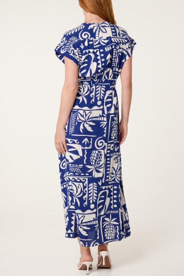 Blue & Cream Printed Button-Through Midi Dress