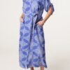Blue Printed Tie Waist Shirt Dress