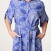 Blue Printed Tie Waist Shirt Dress