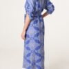 Blue Printed Tie Waist Shirt Dress