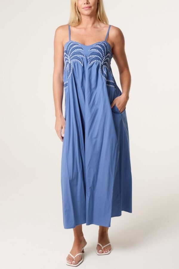 Palm Tree Embroidered Maxi Dress
