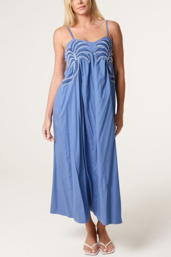 Palm Tree Embroidered Maxi Dress