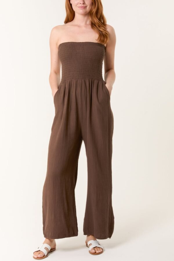 Cheesecloth Bandeau Wide Leg Jumpsuit