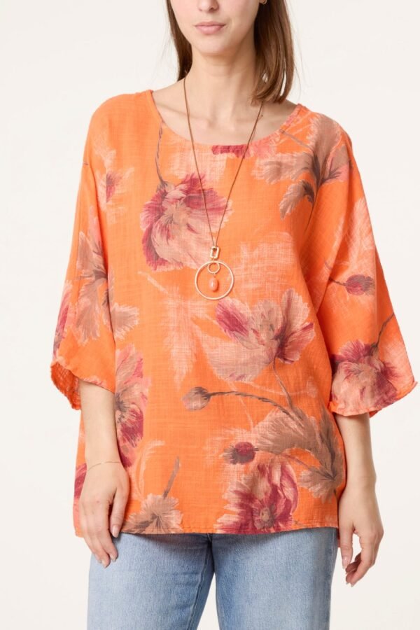Floral Cotton Top with Necklace