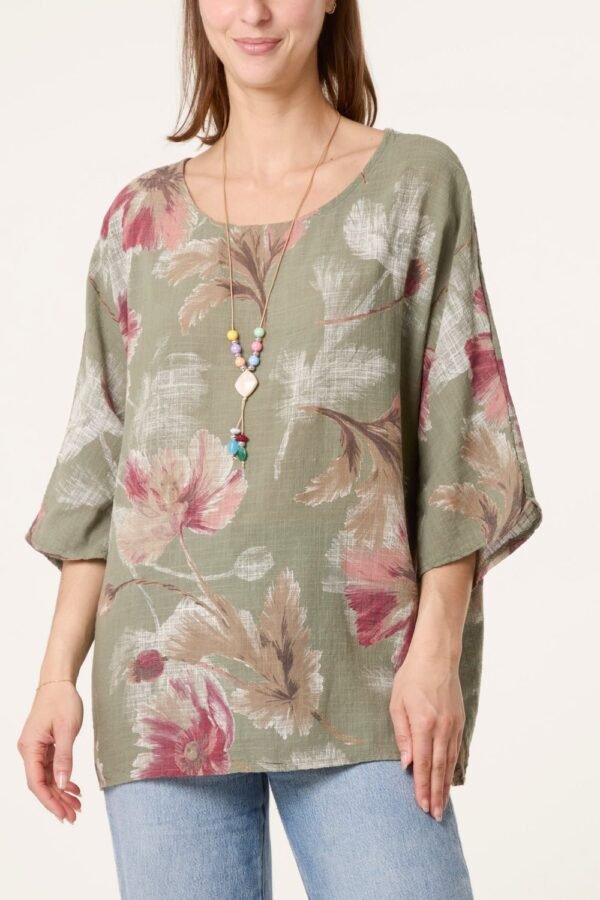 Floral Cotton Top with Necklace