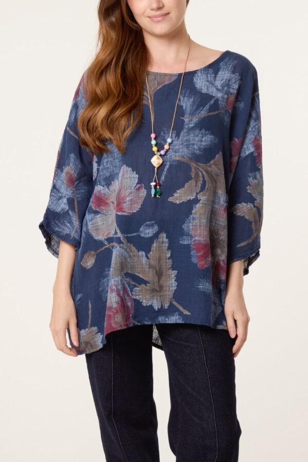 Floral Cotton Top with Necklace