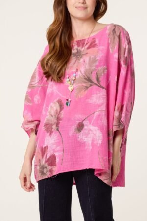 Floral Cotton Top with Necklace