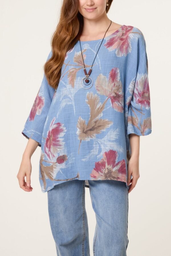 Floral Cotton Top with Necklace