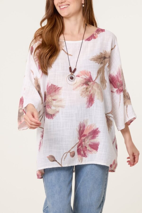 Floral Cotton Top with Necklace