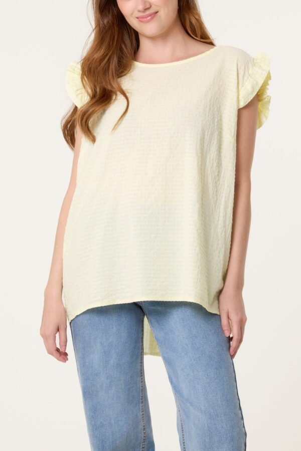 Gingham Frill Sleeve Button Back Top