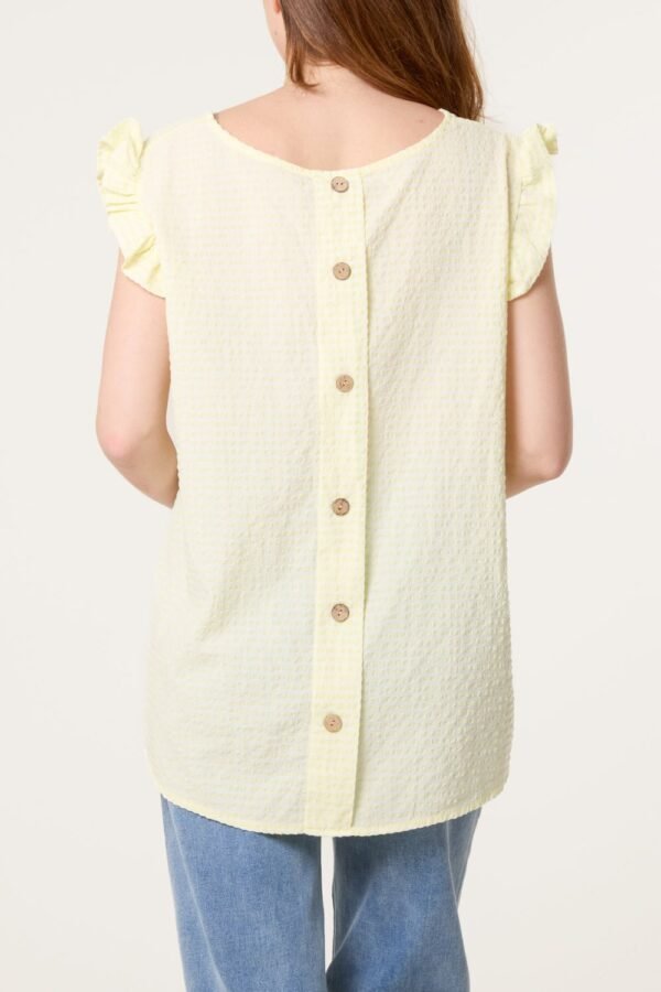 Gingham Frill Sleeve Button Back Top