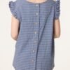 Gingham Frill Sleeve Button Back Top