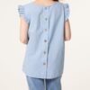 Gingham Frill Sleeve Button Back Top