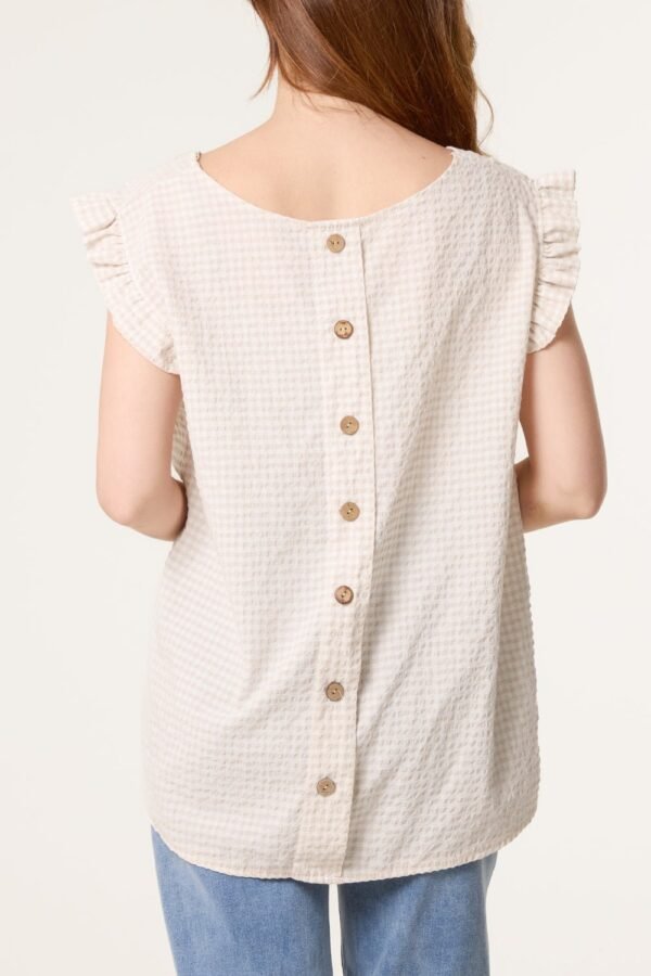 Gingham Frill Sleeve Button Back Top