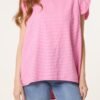 Gingham Frill Sleeve Button Back Top