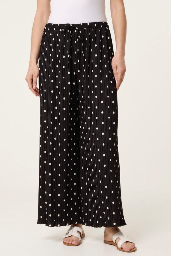 Pleated Polka Dot Wide Leg Trousers