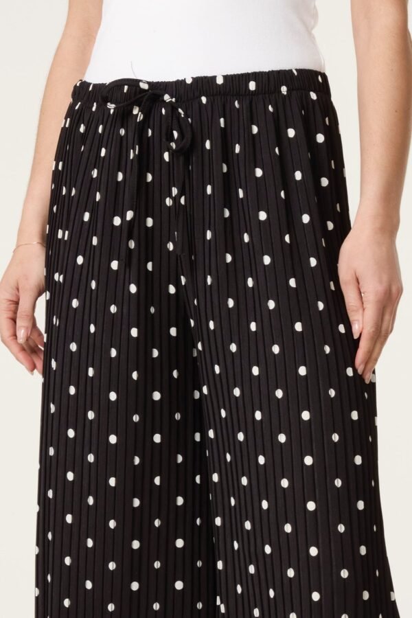 Pleated Polka Dot Wide Leg Trousers