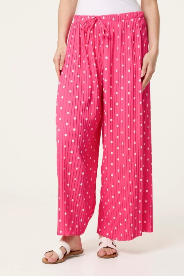 Pleated Polka Dot Wide Leg Trousers