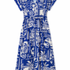 Blue & Cream Printed Button-Through Midi Dress