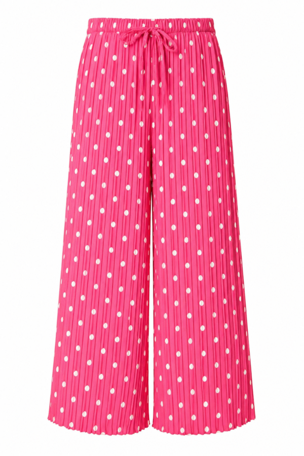 Pleated Polka Dot Wide Leg Trousers