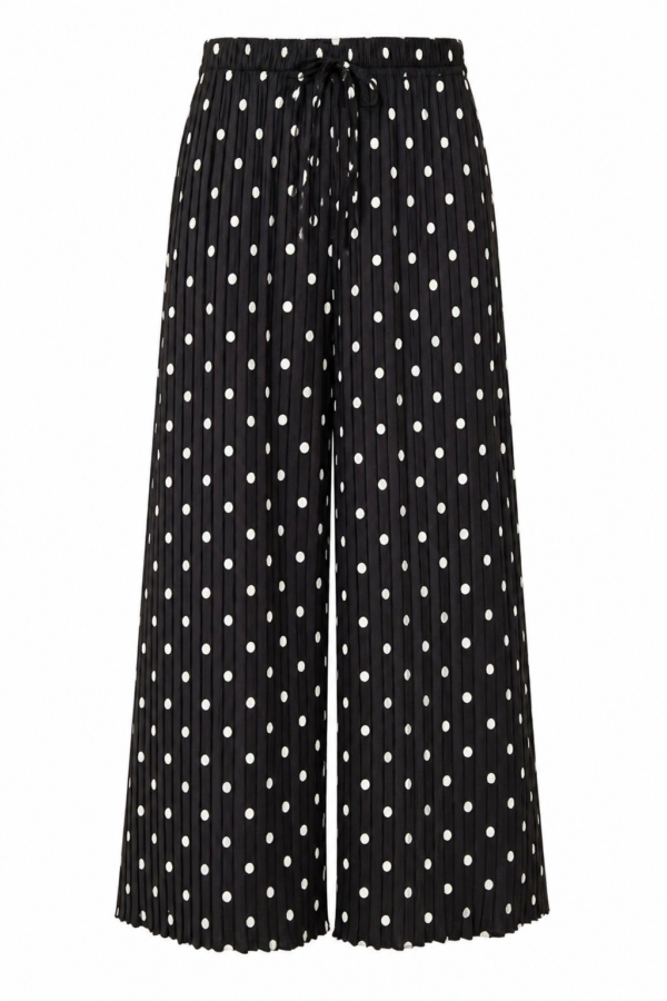 Pleated Polka Dot Wide Leg Trousers