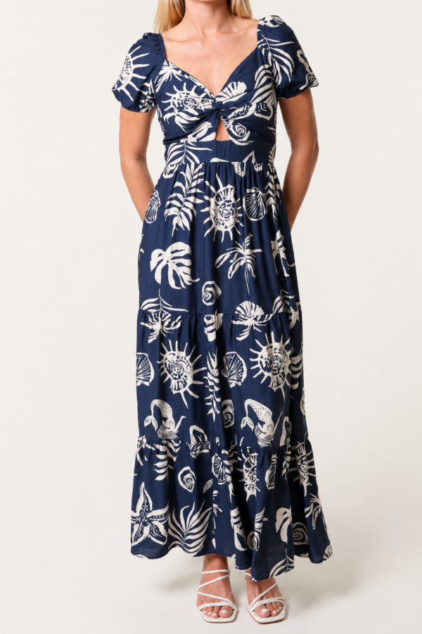 Sealife Print Cut-Out Midi Dress