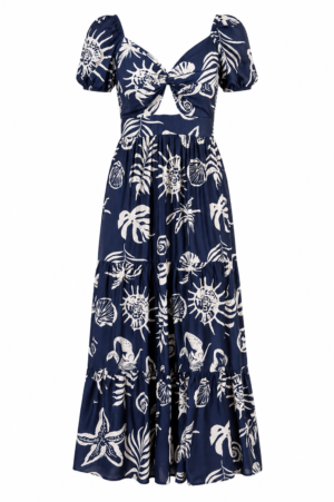Sealife Print Cut-Out Midi Dress