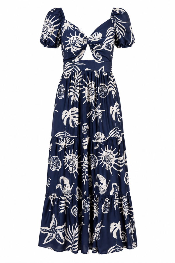 Sealife Print Cut-Out Midi Dress