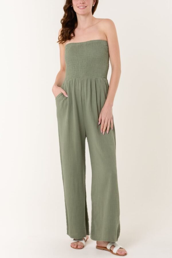 Cheesecloth Bandeau Wide Leg Jumpsuit