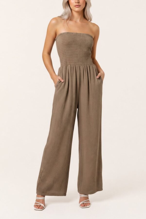 Cheesecloth Bandeau Wide Leg Jumpsuit