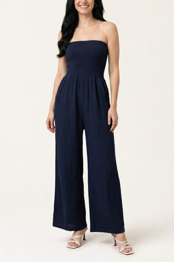 Cheesecloth Bandeau Wide Leg Jumpsuit