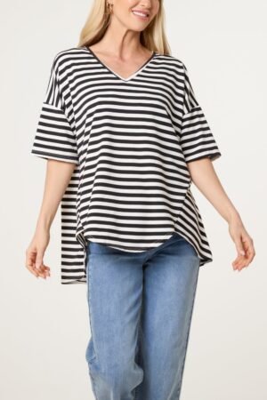 Relaxed V-Neck Stripe Top