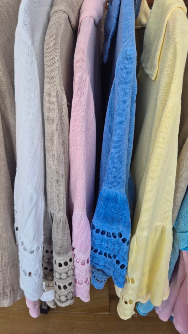 Washed Linen Lace Trim Shirt