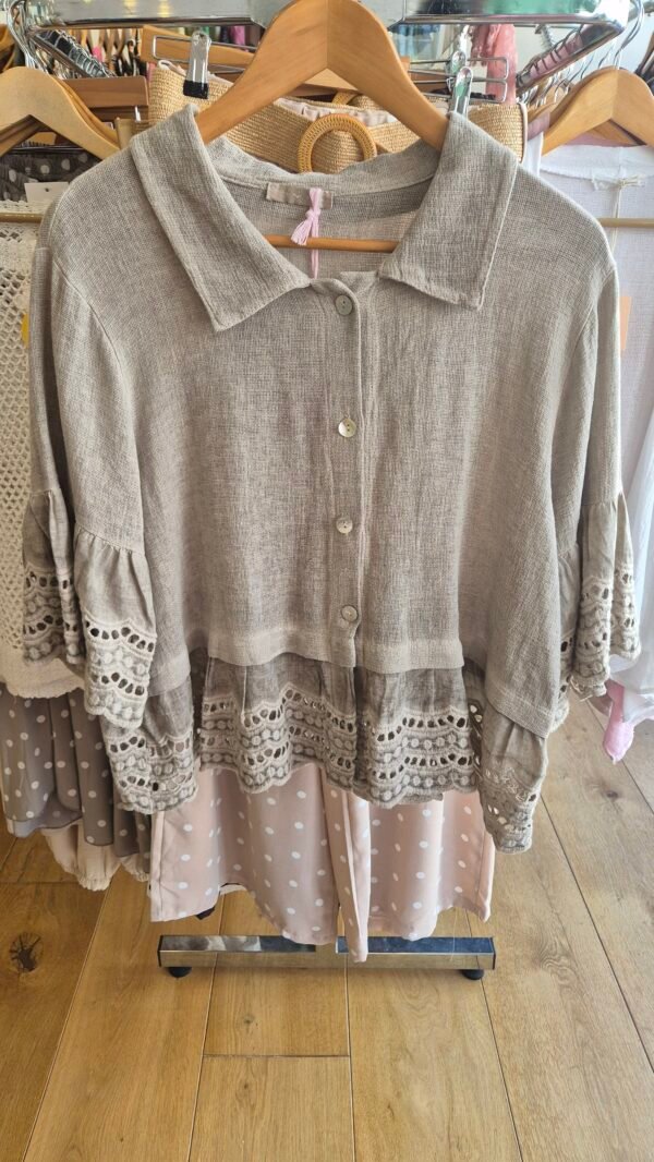 Washed Linen Lace Trim Shirt