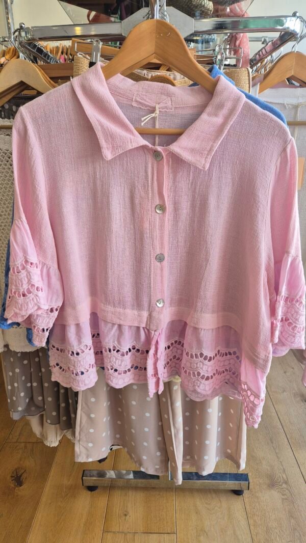 Washed Linen Lace Trim Shirt
