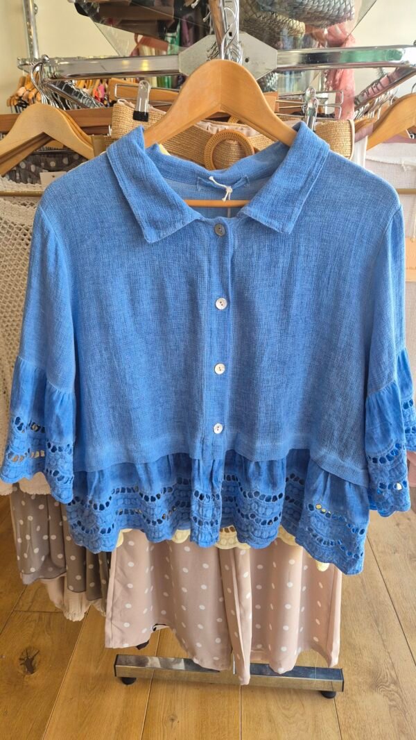 Washed Linen Lace Trim Shirt