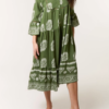 Boho Print Tiered Midi Dress – Khaki/Navy