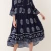 Boho Print Tiered Midi Dress – Khaki/Navy