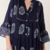 Boho Print Tiered Midi Dress – Khaki/Navy