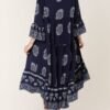 Boho Print Tiered Midi Dress – Khaki/Navy