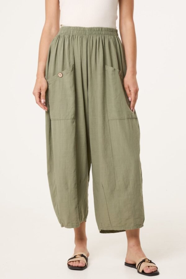 Wide Pocket Cotton Button Trousers