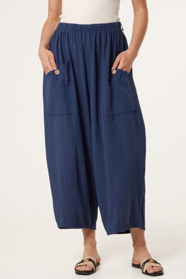 Wide Pocket Cotton Button Trousers